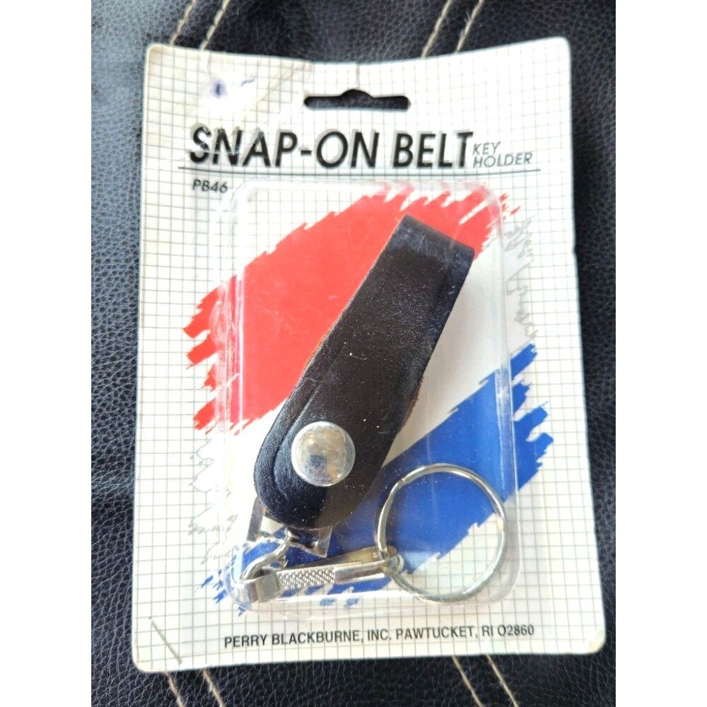 VINTAGE PERRY BLACKBURNE LEATHER SNAP BELT LOOP KEY HOLDER BLack SILVER
